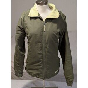 Cabela's Softshell Jacket Fleece Lined Full Zip Pockets Olive Green Women's Sm